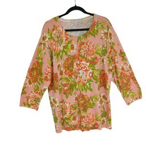 Isaac Mizrahi Live Floral Cardigan Sweater Button Sz 1X 100% Cotton Lightweight